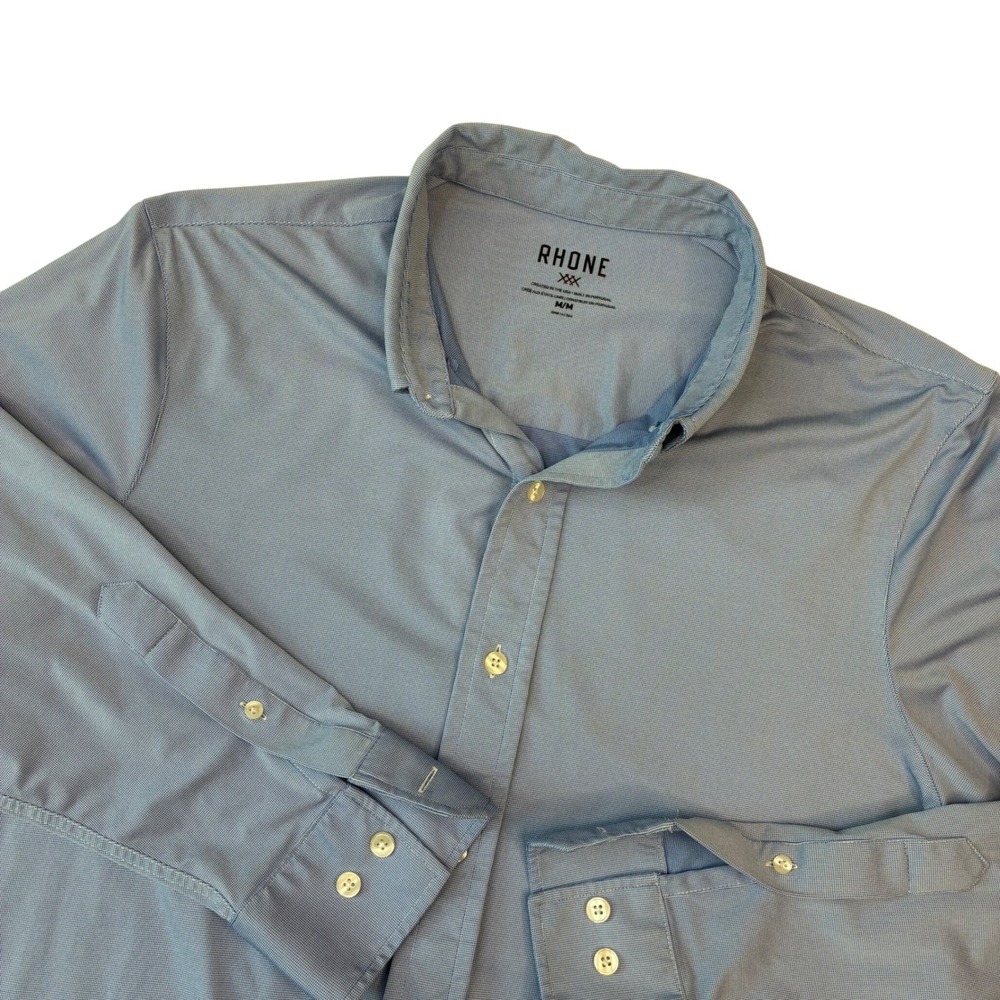 Rhone Commuter Shirt Mens Medium Blue Long Sleeve Button Up Performance Stretch - Picture 2 of 9
